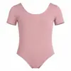 Collant de Ballet Branco de Manga Curta para Mulheres Adultas, Costura Central Frontal, Decote em U Grande, Traje Básico para Treinamento de Forma Corporal para Exame de Arte, Ballet