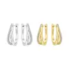 Suministro Exclusivo Transfronterizo de Populares Aretes de Aro Curvos de Cobre Blanco de Tres Círculos, Aretes Originales Ligeros de Lujo de Moda Versátiles para Mujer