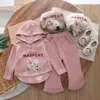 Conjunto infantil de manga longa estilo coreano novo de primavera suéter de coelho com fita para crianças moda de rua estilo ocidental para meninas