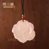 Colgante de Buda de Jade Afgano Rosa de Raíz de Loto Tipo Hielo Natural, Collar de Buda de Jade Amuleto de Paz, Colgante de Jade