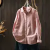 Camisa de Manga Larga Sencilla de Algodón y Lino de Color Sólido para Primavera y Otoño, Top para Mujer, Nuevo Diseño Versátil de Doble Botón, Chaqueta Pequeña Cardigan