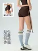 Nuevos shorts atléticos para mujer con cordón lateral, que presentan un diseño de bloques de color, cintura alta y una silueta ajustada en forma de cadera de durazno, perfectos para correr, entrenar, fitness y yoga.