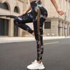 Calça de Yoga Tie-Dye Lateral Vazada Transfronteiriça para Mulheres, Legging Esportiva Fitness Justa de Cintura Alta Sem Costura Levanta Bumbum