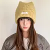 Gorro Cálido de Punto Estilo Coreano con Orejas de Gato para Mujer, Invierno, Circunferencia de Cabeza Grande, Gorro Protector de Oídos Adelgazante, Gorro de Punto Moderno a Prueba de Frío