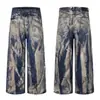 [Perna Reta] Jeans Novo Estilo de Rua Americano Outono e Inverno com Múltiplas Lavagens de Água e Esfregados à Mão Marca da Moda Jeans Solto para Homens