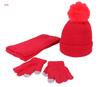 Transfronterizo para Europa y los Estados Unidos color sólido bola de pelo grande más acolchado de terciopelo otoño e invierno conjunto de tres piezas de gorro de punto, bufanda y guantes para niños
