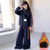 Conjunto Informal de Invierno para Niña Grande con Felpa Casual Ropa Infantil Niños Niñas Top de Cuello Alto Pantalones Casuales Ropa Deportiva Conjunto de Dos Piezas