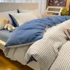 Conjunto de quatro peças de algodão puro para outono e inverno, espessado, escovado, estilo lençol de cama japonês Muji, xadrez, todo em algodão, conjunto de três peças para dormitório estudantil