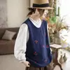 Novedad Otoño/Invierno 2026 Chaleco de Hilo de Algodón Bordado Versátil Artístico Holgado Casual Cuello Redondo para Mujer Jersey de Punto MHT