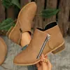 Botines Bajos Chunky con Tacón Bajo, Versátiles, Cruzados, Simples, con Detalle de Cremallera, Color Nude, Hoja, Color Puro, Mate, Otoño e Invierno, para Mujer, Venta al por Mayor, Tallas Grandes