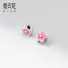 Prata Pura 999 Resina Flor de Pessegueiro Flor de Cinco Pétalas Espaçador Contas 10mm Pulseira Contas Soltas DIY Materiais para Montagem Manual Acessórios Q0530
