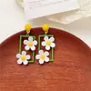 Aretes de Flor Cuadrada Verde Fresco Diseño de Nicho Pendientes Ins Estilo Simple Lindo Dulce de Chica Japonesa