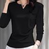 Camiseta de Manga Larga con Cuello en V para Mujer Talla Grande, Nuevo Estilo Otoño Temprano 2026, Top con Cintura Fruncida, Prenda Básica Elegante Versátil
