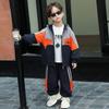 Terno Chinês Color Block Outono para Meninos Primavera e Outono Estilo Coreano Jaqueta da Moda Infantil Conjunto Esportivo para Crianças Maiores
