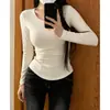 Otoño Primavera Nuevo Cálido Casual Cómodo Mujer Forro Polar Térmico Dobladillo Curvo Top Color Sólido Cuello Redondo Manga Larga Camiseta Base