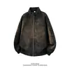 2026 Nuevo Llegada Chaqueta de Gamuza Estilo Retro Americano para Hombre Cuello Alto Holgada Moderna Marca Desgastada Chaqueta Casual Top