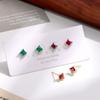 Pendientes de Plata de Ley S925 Microincrustados Zirconita Verde Abuela Pendientes Cuadrados Geométricos de Moda Ins de Alta Gama para Mujer