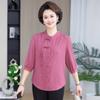 Blusa de Verão para Mãe 2025 Novo Estilo Estilo Ocidental Camisa de Manga Média Camiseta de Verão Nova para Mulheres de Meia-Idade e Idosas Estilo Chinês Novo Estilo Nacional