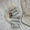 Meias listradas color block, estilo feminino, outono/inverno, meias de algodão sem costura de comprimento médio até a panturrilha, bordado fofo de animal de desenho animado estilo japonês, meias longas