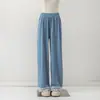 Pantalones de pierna ancha con puntadas de encaje para mujer, nuevos de primavera y verano, cintura alta estrecha, rectos, casuales, de mezclilla de Tencel de alta gama, estilo occidental