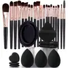 Set de 30 Brochas de Maquillaje Kit Completo de Herramientas de Maquillaje para Principiantes, Incluye Esponja para Polvos, Esponja de Belleza y Almohadilla Limpiadora, Kit de Maquillaje Completo Portátil