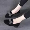 Mocasines de tacón grueso para mujer 2026 Nuevos de Otoño sin cordones Zapatos de mujer Mocasines de cuero suave con lazo Boca poco profunda Versátiles de tacón medio