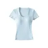 Camiseta Pura Vontade de Garota Sexy com Decote em U Grande e Manga Curta para Esportes, Fitness de Verão, Corrida, com Bojos, Anti-Queda, Camada Base Slim Fit