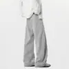 Estilo de Rua Outono e Primavera Vintage Plus Size Masculino Cinza Largo Casual Calça de Moletom com Efeito Drapeado
