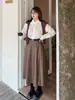 Saia de Couro PU Feminina Inno Plus Size Outono e Inverno Plissada de Cintura Alta Evasê Emagrecedora Couro Saia Guarda-chuva 313050