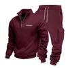 Site Independente Tamanho Plus Inverno Veludo Meio Zíper Gola Alta Pulôver Cor Lisa Casual Moletom Roupa de Trabalho Conjunto de Calça para Homens