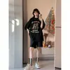 Roupas Estilo Hong Kong Tendência Legal Discreta Camiseta de Manga Curta Top Roupas Camiseta de Manga Curta Estampada de Algodão Camiseta de Manga Curta Feminina Ensino Médio