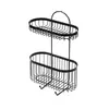 Prateleira de Banheiro de Ferro Forjado de Camada Dupla Rack de Armazenamento para Vaso Sanitário Rack Drenante Preto Prata Montado na Parede Sem Furos