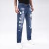Jeans Rotos de Pierna Recta No Elásticos para Hombre, Estilo Pantalón para Hombre, Pantalones de Mezclilla Azules Desgastados Chic Urbano para Bicicleta