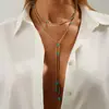 Collar Largo de Estilo de Lujo Accesible Transfronterizo Europeo y Americano con Perlas de Imitación Cbb Brillantes y Borla de Disco Metálico Exagerada para Mujer