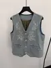 Chaqueta chaleco de mezclilla bordada con flores y escote en V GAGD para mujer, 26 otoño nuevo chaleco casual versátil en capas
