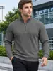 Suéter de punto para hombre Amazon transfronterizo con patrón jacquard texturizado, sudadera casual de manga larga con cuello Henley de media cremallera Otoño/Invierno