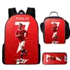 Mochila Deportiva de Tres Piezas Ronaldo Estrella de Fútbol Transfronteriza Bolsa para Comida Bolsa para Lápices Estudiantes de Primaria y Secundaria Mochila Casual Reductora de Carga