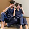 Pijama de Seda para Mujer, Pijama de Seda Helada para Pareja, Conjunto de Shorts de Manga Corta de Verano para Hombre, Talla Grande Estilo Coreano Ropa Cómoda para el Hogar