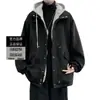 Casaco Falso Duas Peças Masculino Primavera e Outono Estilo Coreano Solto com Capuz Lã Casaco Ins Dark High Street Tendência Casaco