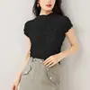 Top plisado de bronceado de industria pesada para mujer, diseño directo del fabricante Miyake, camiseta de manga corta para mujer, camiseta básica