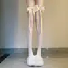 Meias Lolita Brancas Finas de Seda para Primavera e Verão, Acima do Joelho para Mulheres, Meias de Cano Alto com Renda na Barra, Estilo Jk Japonês, Meias Longas Off-White