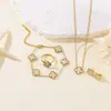 Pulsera, Pendientes, Anillo de Trébol de Cuatro Hojas de Nácar de Doble Cara de 13 mm de Venta Caliente Transfronteriza, Juego de Cuatro Piezas al por Mayor desde el Fabricante