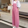 Overol de mezclilla casual para mujer, de cintura alta, pierna ancha, diseño de una sola pieza, adecuado para primavera y otoño, efecto rejuvenecedor y adelgazante, pantalón holgado y largo para figuras petite
