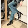Botines de Tacón Alto para Mujer 2025 Otoño e Invierno Nuevos Botines Elásticos de Punta Cuadrada con Tacón Grueso Botines Franceses Ajustados Botines Individuales