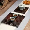 Bambu Pequena Jangada de Bambu Cerimônia do Chá Tapete de Chá Cortina de Chá Rattan Trançado Conjunto de Chá Suporte para Bule Tapete de Bambu para Chá Tapete de Chá Descanso para Xícara Suporte para Xícara Acessórios para Cerimônia do Chá
