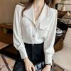 Camisa para Mujer, Top de Color Albaricoque de Nicho con Cuello, Nueva Camisa Versátil de Manga Larga Primavera y Otoño 2024, Moda Profesional para Mujer