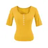T-shirt Sexy de Gola Henry de Manga Média para Garota Popular 2026 Primavera/Verão Gola Quadrada Revelando a Clavícula Slim Fit Top Curto