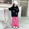 Traje de Verano para Niñas Elegante de Moda 2025 Nuevo Estilo Coreano para Niños Lazo Manga Corta Verano Infantil Pantalones Yamamoto