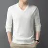 2025 Nueva Marca de Moda Tejido Elástico Ropa de Punto para Hombre Otoño e Invierno Camiseta Base Cuello Redondo Color Sólido Manga Larga Top