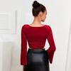 Ropa Femenina Europea y Americana Transfronteriza Otoño e Invierno 2026 Estilo Retro Francés Elegante Camisa Básica de Cuello Cuadrado Top de Terciopelo Rojo